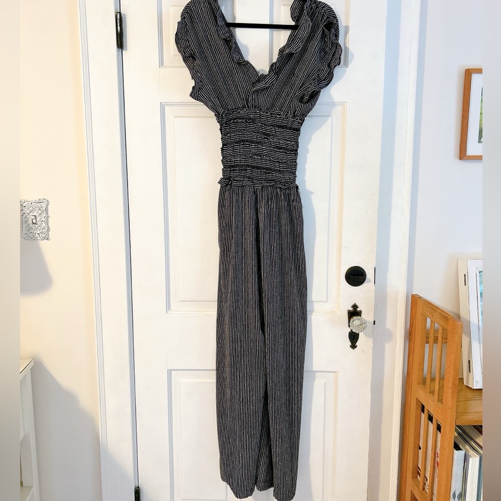Max Studio Black and White Striped Jumpsuit